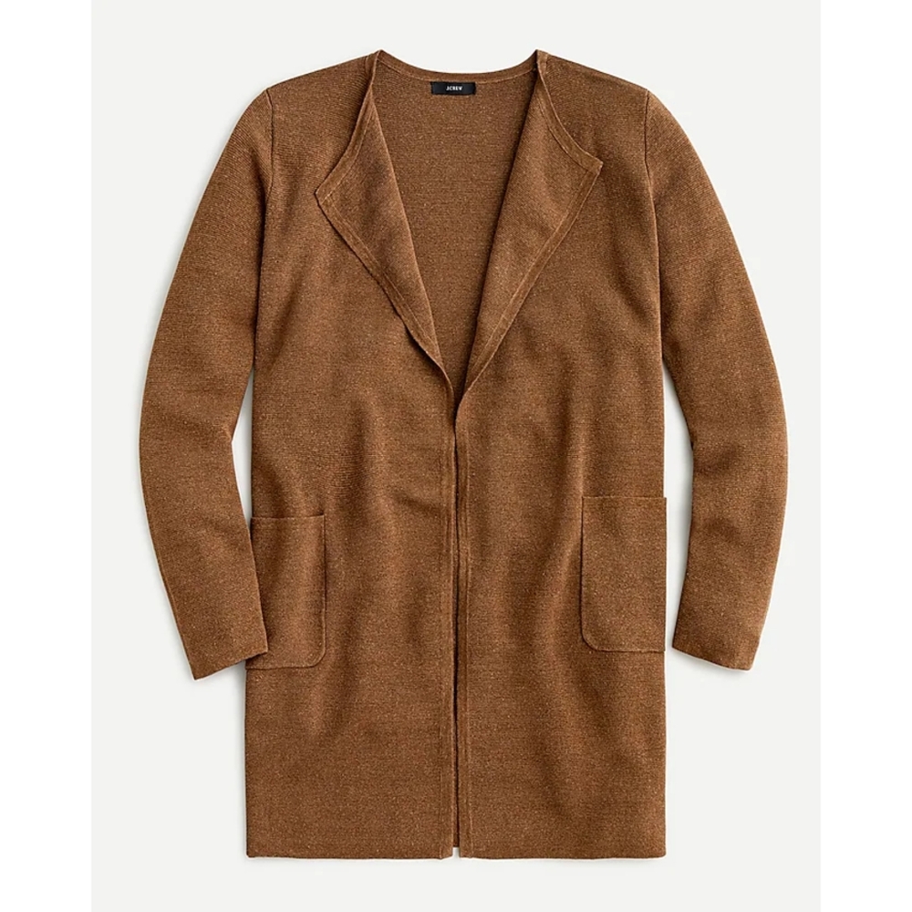 J. Crew Juliette collarless sweater-blazer in linen blend in pecan XL